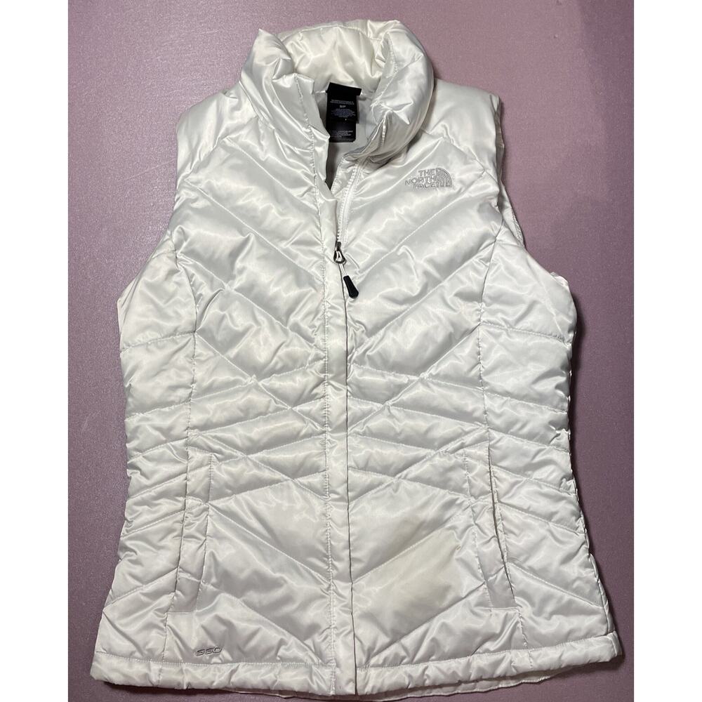 The North Face Vest Womens Small White Down Insulated 550 Fitted Puffer Logo